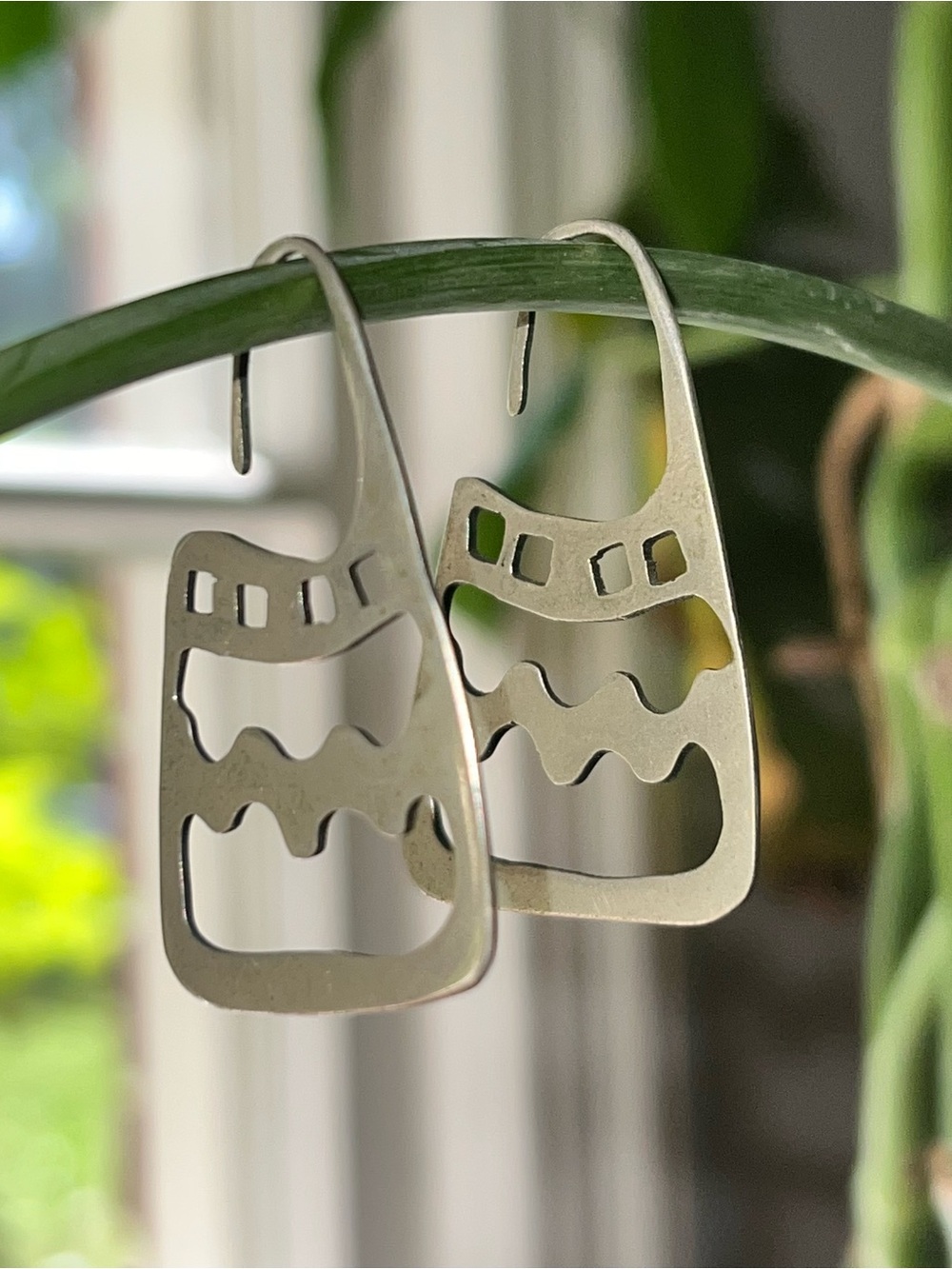 Sterling Silver Cutout Drop Earrings - Silver